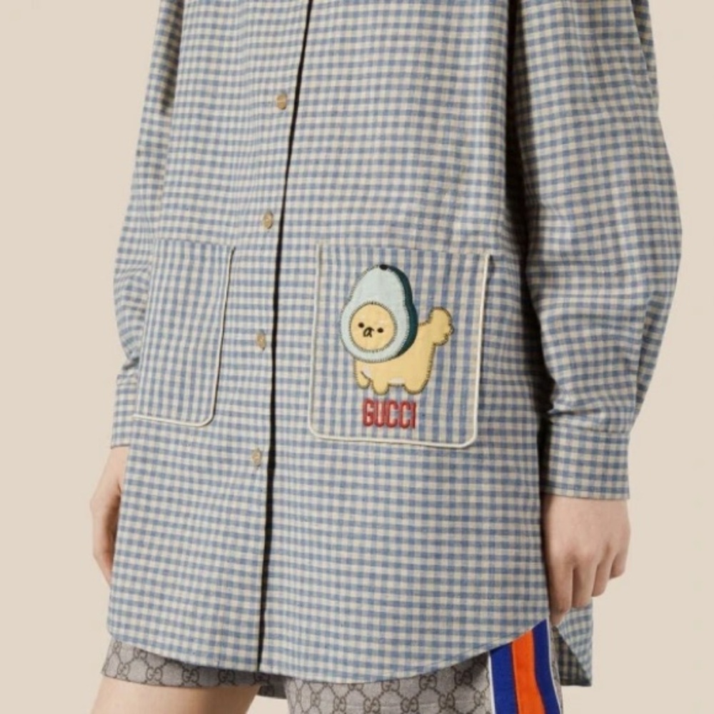 Gucci Gingham Embroidered Cotton Oversized Shirtdress or Tunic Size 38 - Picture 3 of 13
